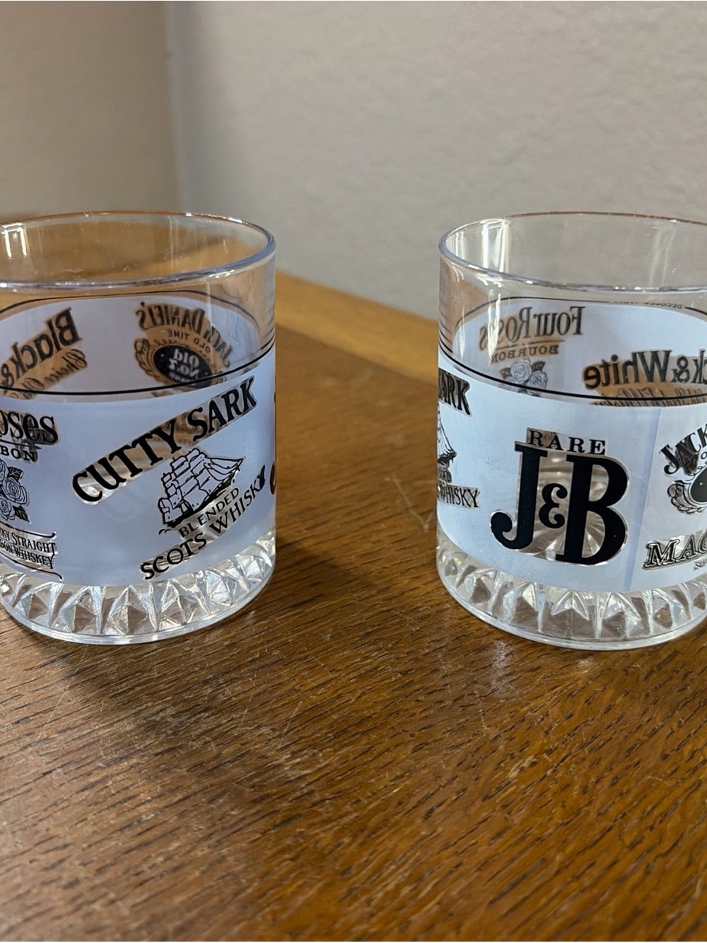 Cutty Sark & J&B Branded Clear Glass Tumblers in Clear and White